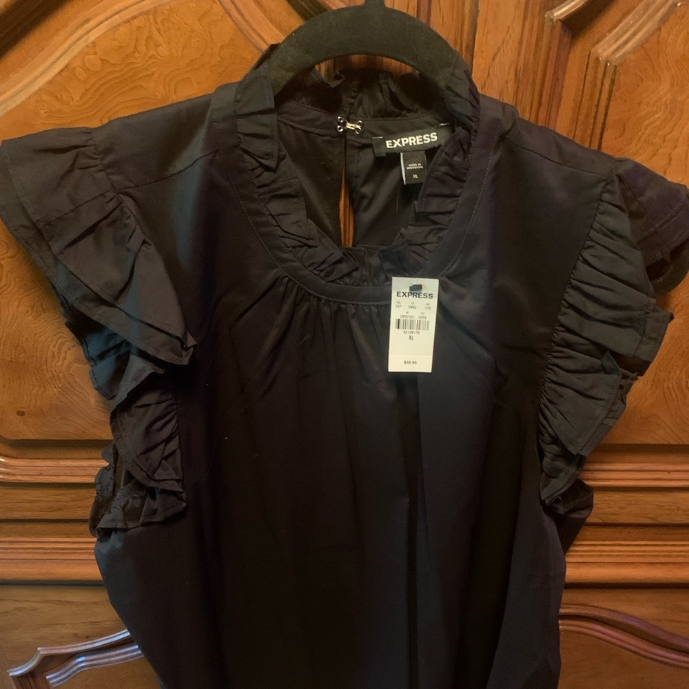 Express Elegant Black Ruffle Top